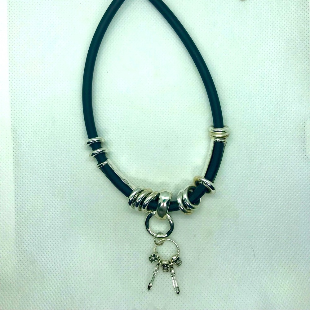 Handmade by me skull and safety pin necklace
